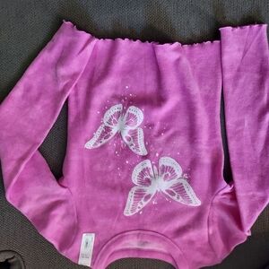 Pink Off-Shoulder Top with Butterfly Design